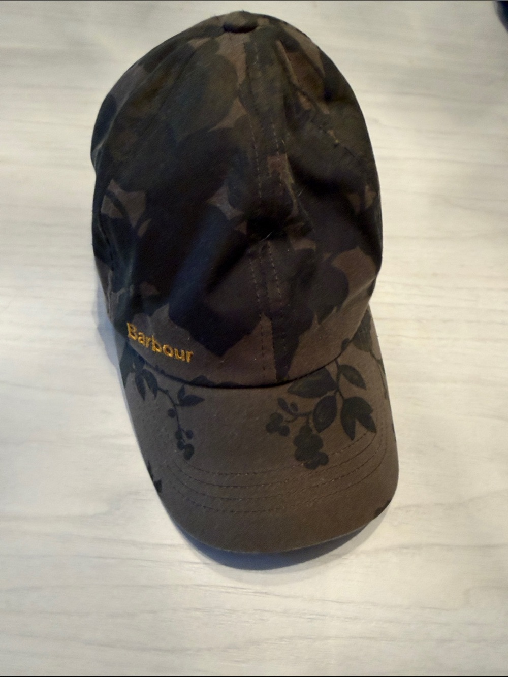 Barbour Brown Camouflage Floral Baseball Cap with Gold Logo